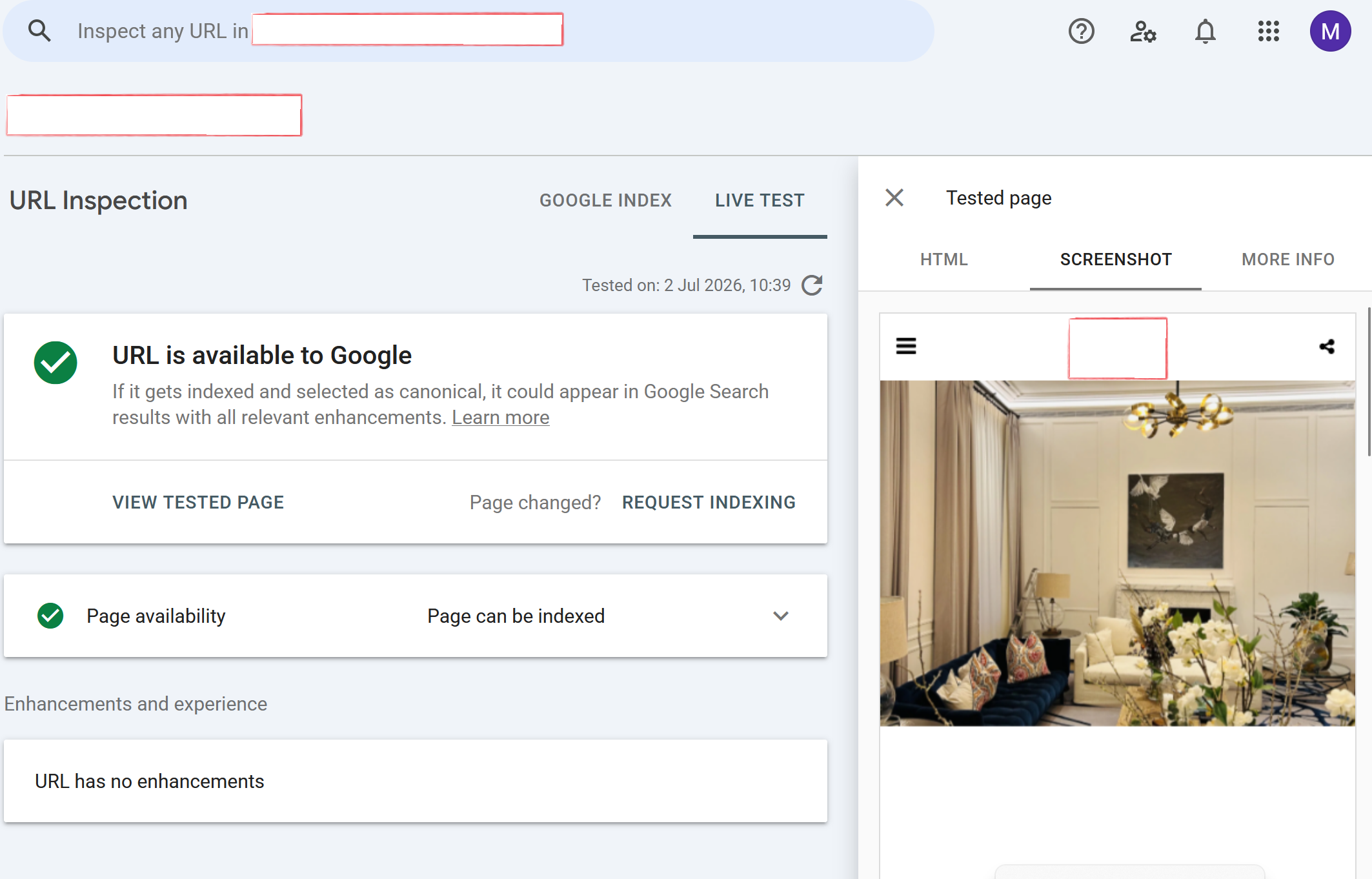 A screenshot of how Google visually sees a page.
