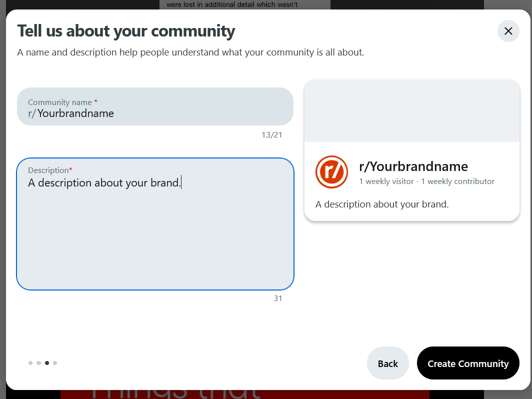A screenshot showing how to create a subreddit