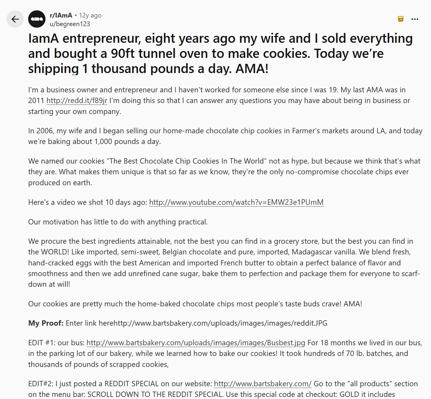 An example of an AMA from a small business owner.